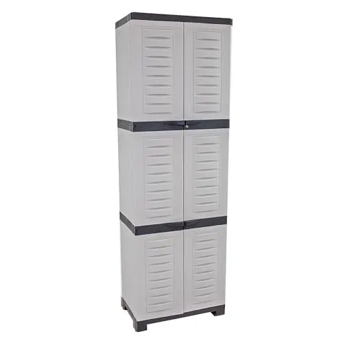 Sunnydaze 72" H Resin Garage Storage Cabinet - Garage Cabinet with Lockable Doors and Adjustable Shelves - Freestanding Utility Storage for Laundry Room, Office, Basement - Gray