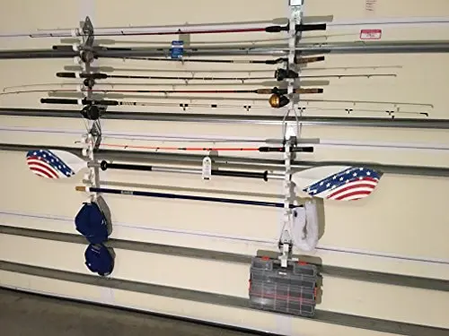 Fourth Wall Solutions Storage Rack for Garage Doors with Hooks for Fishing Rods, Kayak Paddles and More