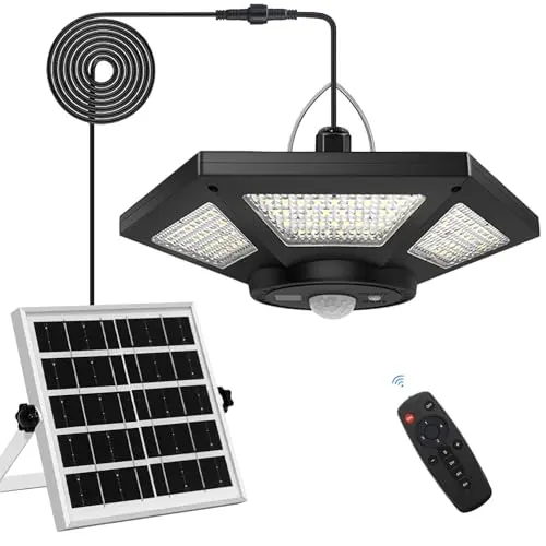 AEQ Solar Shed Light Indoor Outdoor Work in Daytime with Remote Control, 360° Lighting Waterproof Solar Indoor Lights with Motion Sensor/Timer/5 Modes for Home Garage Barn
