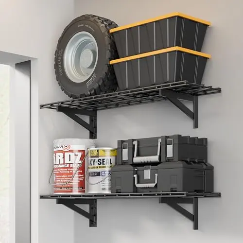Jusgym 2 Pack Heavy Duty Garage Wall Shelving Set (1x4ft), Wall Mounted Garage Shelves 700lbs Capacity, 12"x48" Shelf Storage Rack Floating Shelves, Black