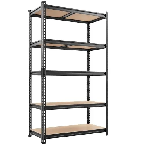 REIBII 2400LBS Garage Shelving Heavy Duty,5 Tier Storage Shelves Adjustable Metal Shelving Unit,Garage Shelves for Basement,Warehouse,Commercial,Pantry,Closet,Kitchen 72x36x16,Black