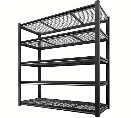 LI JIU HOME 5 Tier Metal Shelving Unit, Adjustable Storage Shelves, 84" H x 55" W x 24" D Heavy Duty Garage Shelves for Warehouse, Basement, Kitchen, Pantry, Living Room, Black (5T 84 * 55 * 24)