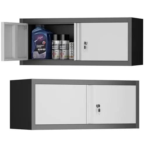 STEELIST Metal Locking Cabinet, 12.8" H Garage Cabinet Wall Mount, Steel Storage with Doors, Floating Storage Organization for RV, Hanging Cabinets for Workshop, Warehouse, Wall Cabinet
