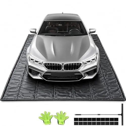 Bamgoten (7'9"× 18'）Garage Mats for Floor,1.2-Inch PVC Raised Edges for Cars SUVs Trucks for Residential Garages, Parking Lots, Warehouses and Repair Shops, Includes Gloves, Scraper, and Velcro Straps