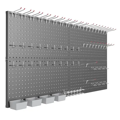 TORACK Garage Tools Organizer Boards Kit with Hooks, Modular Wall-Mounted Tool Storage Pegboard for Workbench(Black, 4 Panels with Hooks)