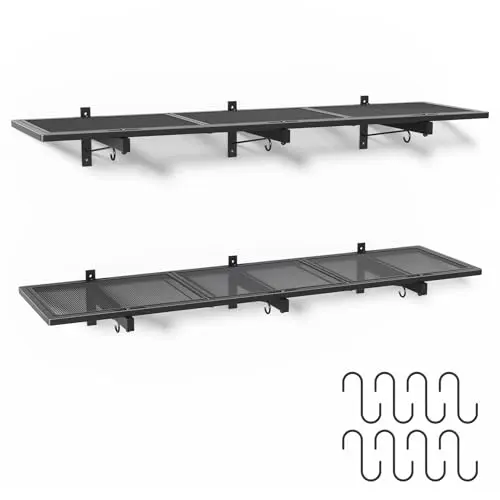 Mogbhw 2 Pack Garage Wall Shelving, 1x3.85ft Heavy Duty Garage Shelving Wall Mounted 320 lbs Load Capacity, Black Garage Storage Shelves Floating Shelves for Basement, Shop, Shed