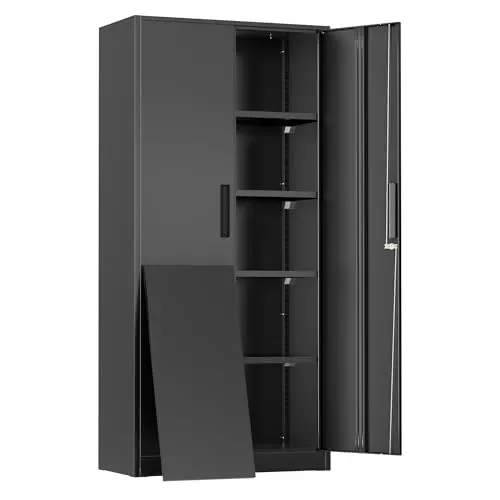 Greenvelly Metal Storage Cabinet, 72" Black Steel Garage Cabinet with Doors and Adjustable Shelves, Metal Cabinet with Lock,Garage Cabinets and Storage System for Garage,Home Office,School