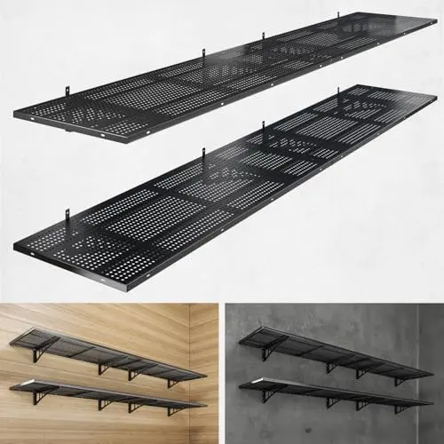 YIFRO 4-Pack 1.5x4ft Heavy Duty Garage Wall Shelving, 1000 lbs Load Capacity, Garage Shelving Wall Mounted, Storage Rack with Hooks, Black