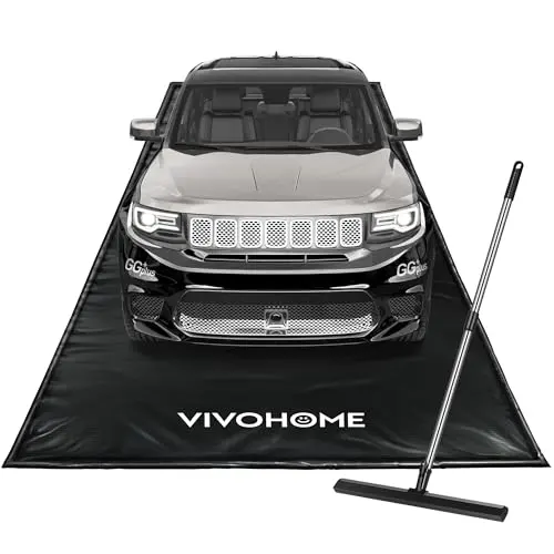 VIVOHOME Containment Mat (7'9" x 18') with Stay Put Corner, PVC Garage Floor Mats, Heavy Duty Garage Parking Mat with a Squeegee,Black