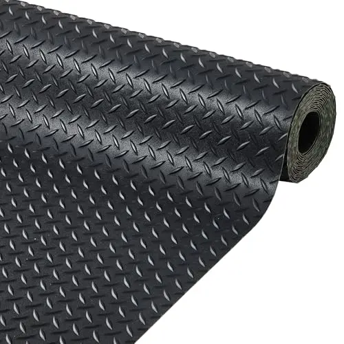 GarveeTech 7.5 x 20 ft Garage Floor Mat, 2.8 mm Thickened Flooring Roll Diamond Plate PVC Rubber Trailer Mat, Non-Slip Floor Protector Mat for Garage, Warehouse, Gyms, Trailer, SUV