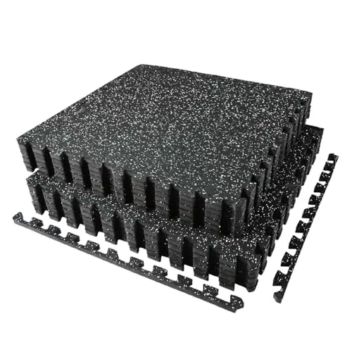 AIRHOP 0.56in Thick 48 Sq Ft Exercise Equipment Mats, 12 Tiles Upgraded Rubber Top with High Density EVA Foam, Large Interlocking Puzzle Gym Flooring for Home Gym, Heavy Weight Workout, 24 x 24in