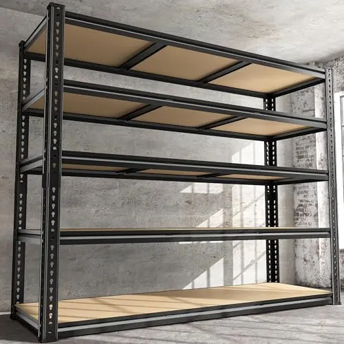48" W Garage Shelving Heavy Duty 2800LBS Garage Storage Shelves, 5 Tier Adjustable Metal Shelving Unit Utility Rack Shelf for Warehouse, Pantry, Closet, Kitchen Industrial72" H x 48" W x 18" D, Black
