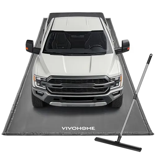 VIVOHOME Containment Mat (8'6" x 20') with Stay Put Corner, PVC Garage Floor Mats, Heavy Duty Garage Parking Mat with a Squeegee, Gray