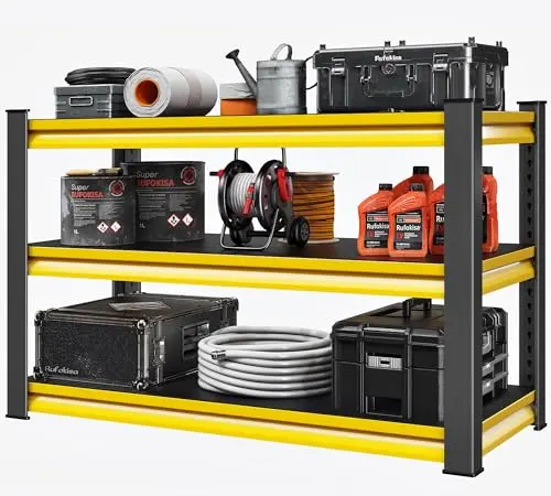 Rufokisa 48" W Garage Shelving Heavy Duty, 1650LBS Loads Adjustable Garage Storage Shelves,3-Tier Metal Storage Racks and Shelving Units, Utility Rack Shelves,48" W x 18" D x 39" H,Yellow