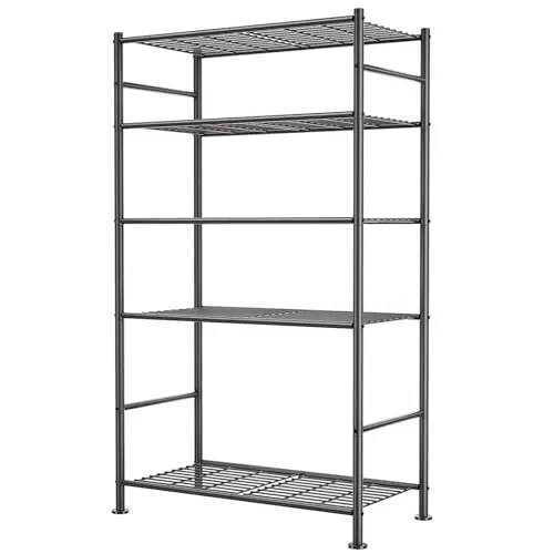 BolDuck 5 Tier Shelf Organizer Rack, Metal Shelving Unit with Adjustable Leveling Feet, Space-Saving Storage Shelves for Garage Closet Laundry Bathroom Kitchen Pantry, 33.07”Wx12.6”Dx72.04”H,Black