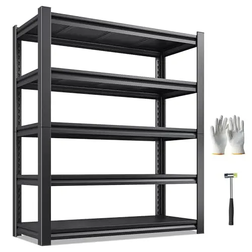 REIBII Garage Shelving 3000 LBS Storage Shelves Adjustable Metal Shelving, 5 Tier Garage Shelves for Basement, Warehouse, Kitchen, Pantry, Commercial, 72" H x 36" W x 16" D