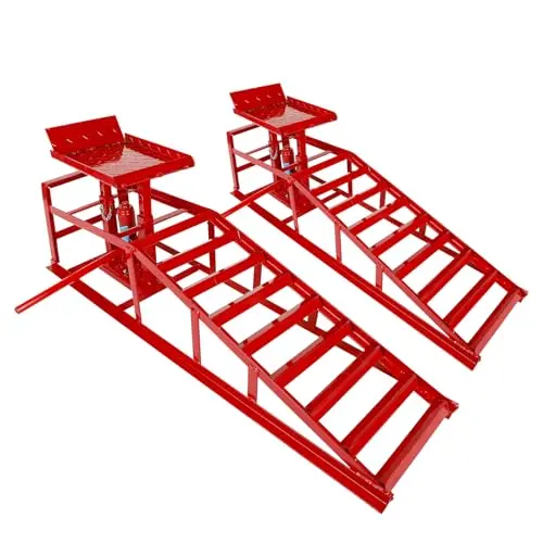 2 Pack Heavy Duty Steel Car Lift Ramp 5T Adjustable 9.8-15 Inch Height
