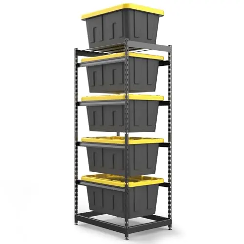 27 Gallon Tote Storage Rack, Heavy-Duty Storage Bin Rack Organizer, 5-Tier Standing Storage Bin Shelves, 250 lb Capacity, Maximize Space for Garage, Warehouse, Utility, 1-Pack (Totes Not Included)