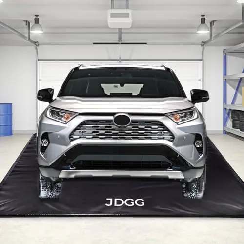JDGG Waterproof Garage Floor Mat for Under Car, 7'9"x18' Heavy Duty Containment Mat with Free Floor Squeegee, Protects Garage Floor from Snow, Slush, Water, Mud and Oil