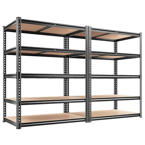 REIBII 2400LBS Garage Shelving 5 Tier Storage Shelves Heavy Duty, Adjustable Metal Shelving Unit,Garage Shelves for Basement,Warehouse,Pantry,Closet,Kitchen 72" H x 36" W x 16" D,2 Pack