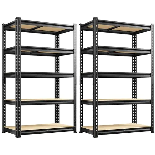 REIBII Set of 2 Storage Shelves 5 Tier Garage Shelving Heavy Duty Metal Shelving 2000LBS Garage Shelves Adjustable Metal Shelf for Kitchen Warehouse Pantry Commercial Use 27.6" Wx11.8 Dx60 H