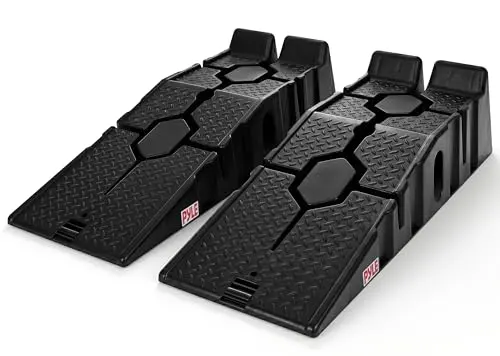 Pyle Heavy Duty Vehicle Ramps | 13000 lb Capacity Car Ramps for Low Clearance Vehicles with 6.3 Inch Lift and 17° Incline | Portable Non-Skid Car Ramps for Oil Changes, 2-Pack, Black.