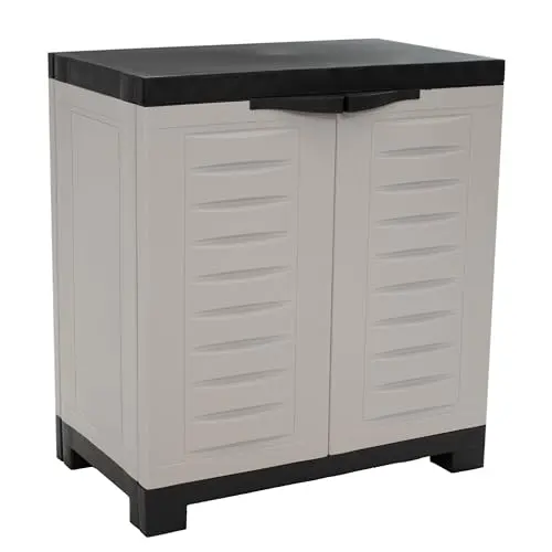 Sunnydaze 25.5" H Resin Garage Storage Cabinet - Garage Cabinet with Adjustable Shelf - Freestanding Utility Storage for Laundry Room, Office, Basement - Gray