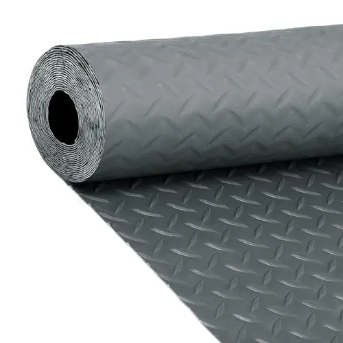7.5 X 17 FT Rubber Garage Floor Mat, Diamond Plate PVC Mats Thickened Garage Flooring Roll for Under Car, Parking Mat Heavy Duty Non-Slip Protector, for SUV, Trailer, Gym, Shed, Basement (Grey)