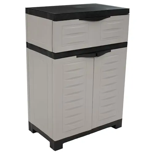 Sunnydaze 34.5" H Resin Garage Storage Cabinet - Garage Cabinet with Adjustable Shelf - Freestanding Utility Storage for Laundry Room, Office, Basement - Gray