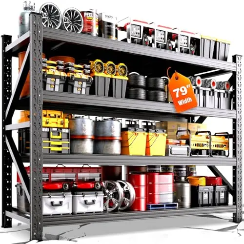 AXASIIO 79"W Heavy Duty Storage Shelves, 8000LBS Adjustable Garage Shelving Unit, Rust Proof Large Metal Storage Rack, 24"D x 79"W x 74"H Industrial Shelving for Warehouse, Basement, Shop, Supermarket