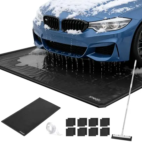 SMOQIO Garage Floor Mat, Containment Mats for Under Car with Raised Edge Waterproof, Non-Slip Heavy-Duty 1000D PVC for Floor Against Snow, Rain & Mud