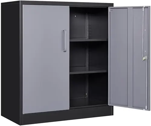 SISESOL Metal Storage Cabinet with Doors and Shelves,Garage Storage Cabinet with Lock,Black Grey Metal Cabinets with Locking Doors,Steel Cupboard for Home,Office,Garage Cabinets 36" H