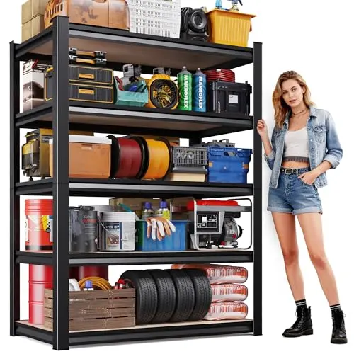 71"H-35"W Garage Shelving-2050LBS 5 Tier Storage Shelves,Adjustable Heavy Duty Metal Shelving Unit and Storage Large Rack,Utility Steel Shelf For Shop Warehouse Industrial Pantry Basement