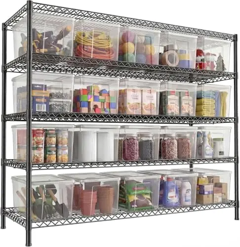 REIBII 3200LBS Storage Shelves 55.5" W Garage Shelving Heavy Duty 5 Tier Adjustable Wire Shelving Unit Metal Shelving for Garage Pantry Commercial Basement,55.5" W X 18''D X 71" H