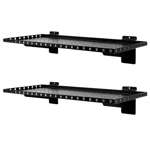 MOLIGOU 2 Pcs Metal Slatwall Shelves, 24 x 10 inch Heavy Duty Slat Wall Hanging Shelf, Slatwall Organizer Shelves for Garage, Retail, Home Storage