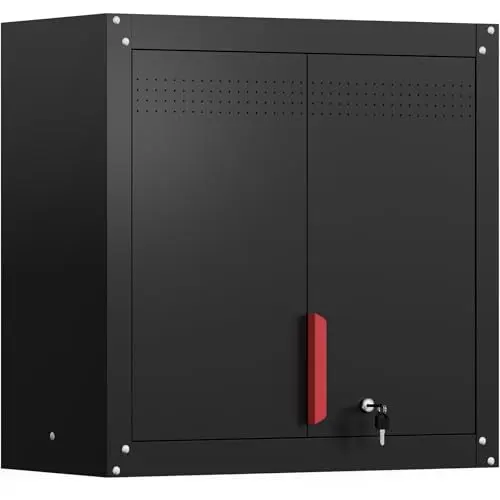 Kelueo 30" Metal Garage Wall Cabinet,Metal Wall Cabinets with Lock & Adjustable Shelf,Wall Mounted Garage Cabinet with Handle & Magnetic Door & Anti-Fall Rails for Repair Shop