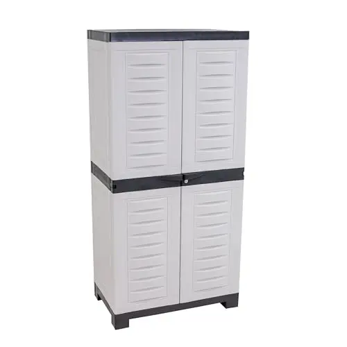 Sunnydaze 48" H Resin Garage Storage Cabinet - Garage Cabinet with Lockable Doors and Adjustable Shelves - Freestanding Utility Storage for Laundry Room, Office, Basement - Gray/Charcoal Trim
