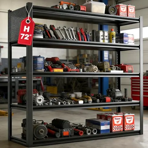 Jaqiumn Metal Garage Shelving Unit, Heavy Duty Adjustable Industrial Storage Shelves, Steel Storage Rack for Garage, Warehouse, Basement, Black, 72" H x 47.2" W x 23.6" D, 1 Pack