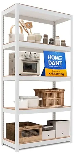 HOMEDANT House 36.2" W 5 Tier Heavy Duty Garage Shelving Adjustable Metal Rack Storage Shelves Standing Shelf Unit Organizers Pantry Closet Office White 1Pack