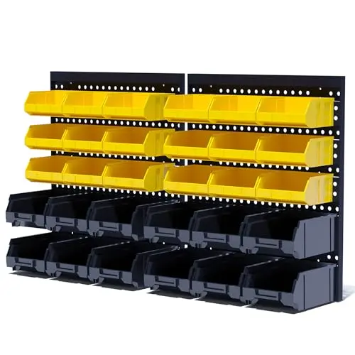KJE 30PCS Wall Mounted Storage Bins, Plastic Tool Organizer for Garage Storage, Screws, Nuts, Bolts, Small Hardware Parts -Black, Yellow
