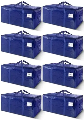 8 Pack Extra Heavy Duty Large Moving Bags with Strong Zipper & Carrying Handles, Sturdy Clothes Storage Bags Totes Bins, Packing Bag Move Boxes College Moving Supplies, Dark Blue - 24 gal