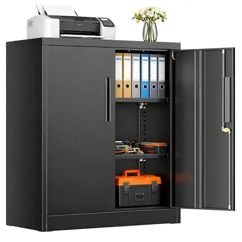 SUNCROWN Metal Storage Cabinets, 36”Locking Cabinet with Doors and Adjustable Shelves, Steel Utility Tool Garage Cabinets for Home, Office, Kitchen,Warehouse, Black