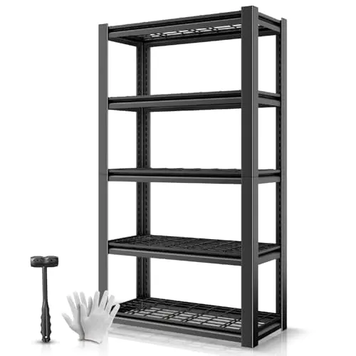Auto Dynasty 5-Tier Storage Shelves, 72" H Heavy Duty(3000LBS Capacity) Adjustable Garage Shelving, Metal Storage Utility Rack Shelf Unit for Pantry Kitchen Warehouse, 72" H x 35" W x 16" D, Black