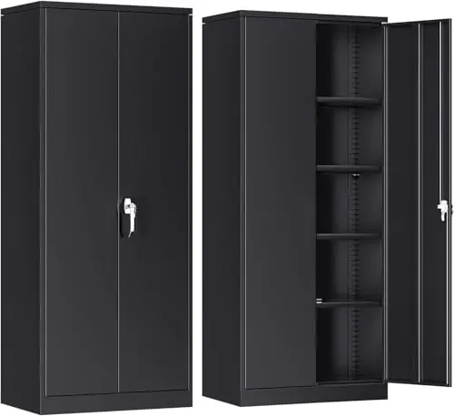 INTERGRAET Metal Storage Cabinet with Adjustable Shelves, Garage Storage Cabinets with Doors and Shelves, File Cabinets for Home Office, Kitchen Pantry Cabinet, 72''H, Black