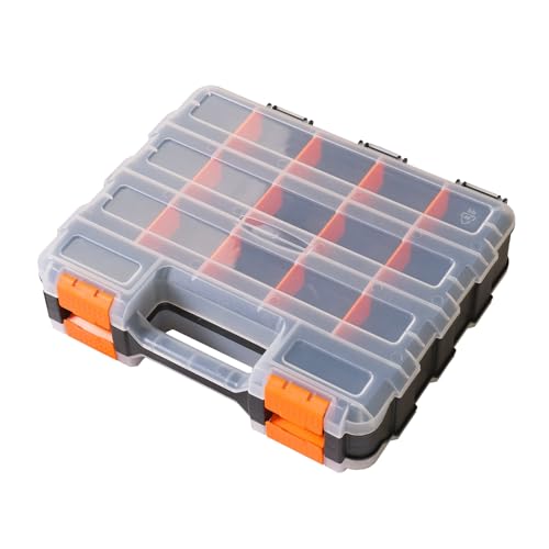 Portable small parts organizer with removable dividers compared with drawer cabinets