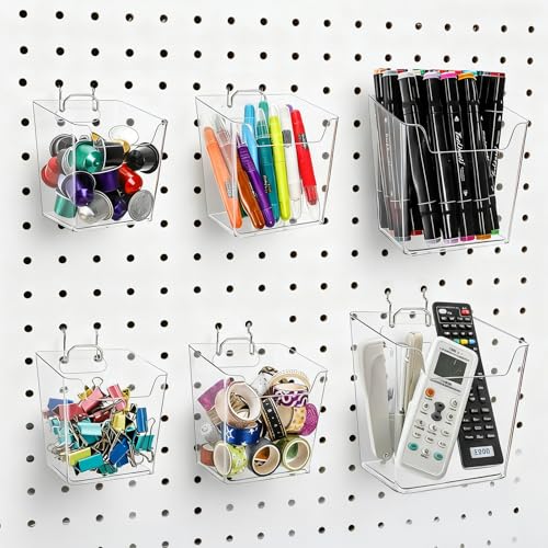 Pegboard accessory bins with hooks for compatibility comparison