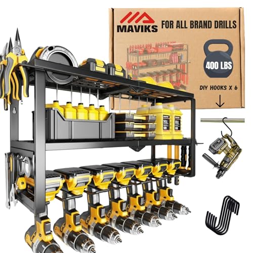 Pegboard power tool organizer with shelves and hooks
