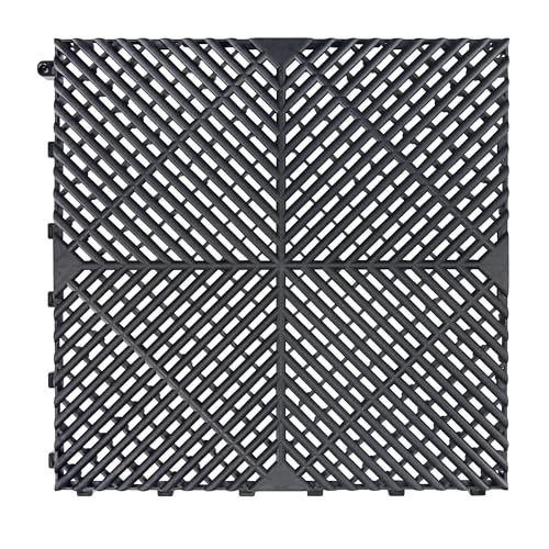 Black ribbed interlocking garage floor tiles for vehicle and workshop flooring