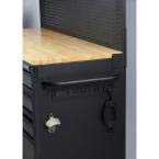 Husky 61 in. W 23 in. D 10-Drawer 1-Door Mobile Workbench with Solid Wood Top and Flip-Up Pegboard in Textured Black