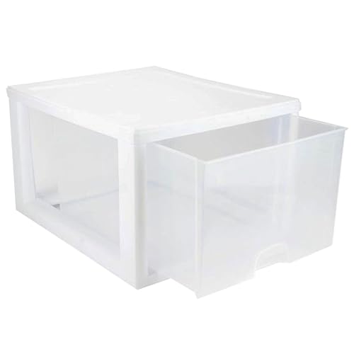 Sterilite 8-Pack 27 Quart Stacking Drawer, Clear Storage Closet Organizer, White Frame - Stackable Modular Plastic Drawers for Clothes, Accessories, Craft Supplies, Shoes or Linens